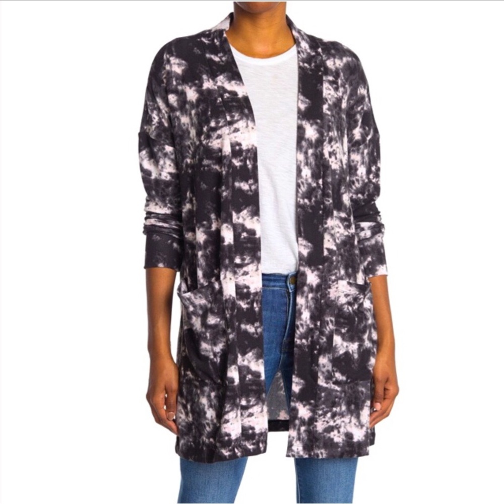 Lk New SANCTUARY black pink Tie Dye knit duster cardigan L